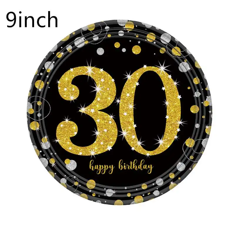 30plate 8pcs 18/21/30/40/50/60th Happy Birhtday столовая посуда наборы латексный воздушный шар "Конфетти" тарелки чашки Салфетка скатерть поставки декор - Цвет: 30plate 8pcs