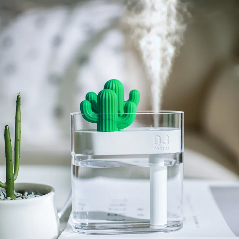 

160ML Ultrasonic Air Humidifier Transparent Cactus Color Light USB Essential Oil Diffuser Car Purifier Aroma Diffuser Desktop