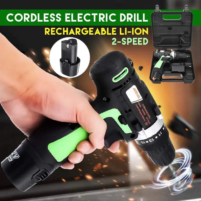 

12V Battery Rechargeable Cordless Drill Electric Screwdriver Power Driver 3/8'' With LED Light Drill DIY Woodworking Power Tools