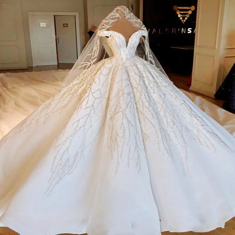 Роскошное бальное платье свадебное платье с открытыми плечами, украшенное бусинами и кристаллами vestido de noiva Chapel Train Свадебное платье свадебная одежда