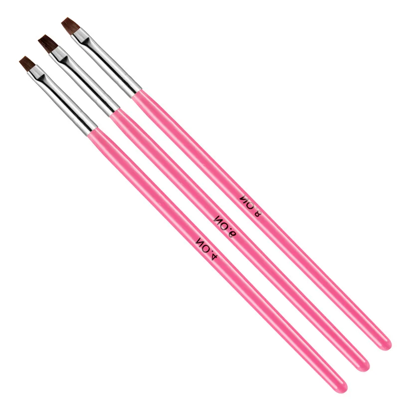 

3Pcs Pink Flat UV Gel Polish Brushes Nail Art Pen Shading Carving Acrylic Extension Tips Painting Drawing Manicure Tools Set