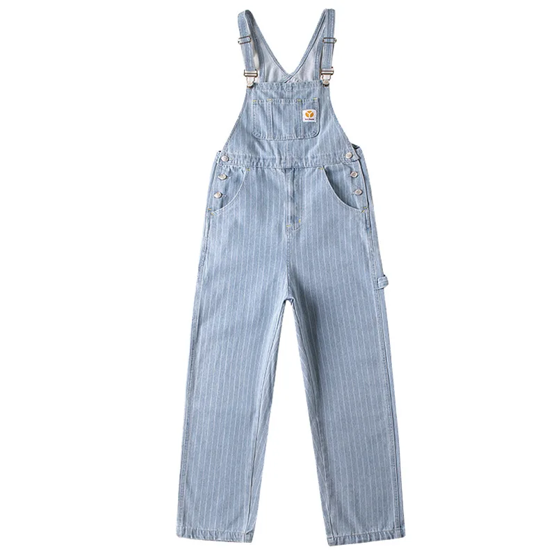 

UNCLEDONJM Denim Rompers Mens Single Breasted Jumpsuit Cargo Jean Overalls New One piece Suits Romper Striped Overalls B03