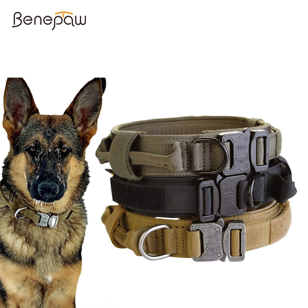 Мощный тактический ошейник для собак Benepaw с ручкой прочный регулируемый питомцев