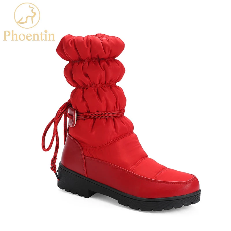 Phoentine botas de nieve rojas para mujer botas impermeables 2019 botas femeninas cordones de felpa larga zapatos calientes plataforma blanco pisos FT795|Botas de nieve| - AliExpress