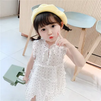 

2020 Girl Summer Fashion Chiffon Dress Kids Children Dot Sleeveless Dress