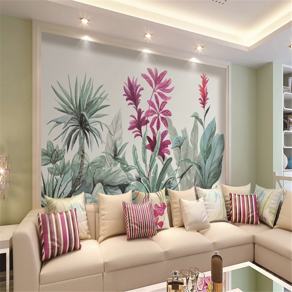 

Custom Mural Wallpaper Tropical Rainforest Plant Banana Leaf Background Wall Painting