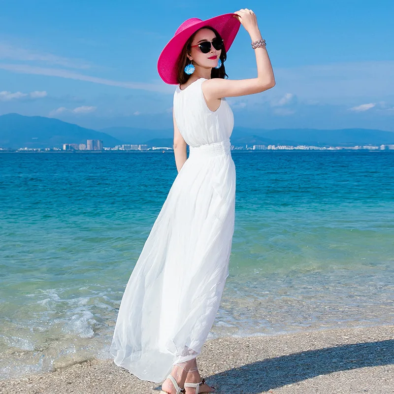 

Женское летнее платье, белые длинные платья, пляжвечерние вечернее платье без рукавов, приталенная высококачественная одежда 2020, платья в стиле бохо LWL1537