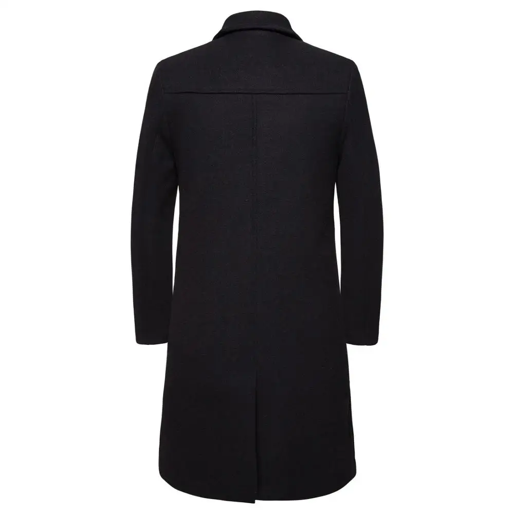 Black Woolen Coats Зимняя мужская шерстяная куртка, модная Железная пряжка, длинные секционные толстые куртки с отворотами, мужские однотонные повседневные теплые куртки, пальто - Цвет: Black Woolen Coats