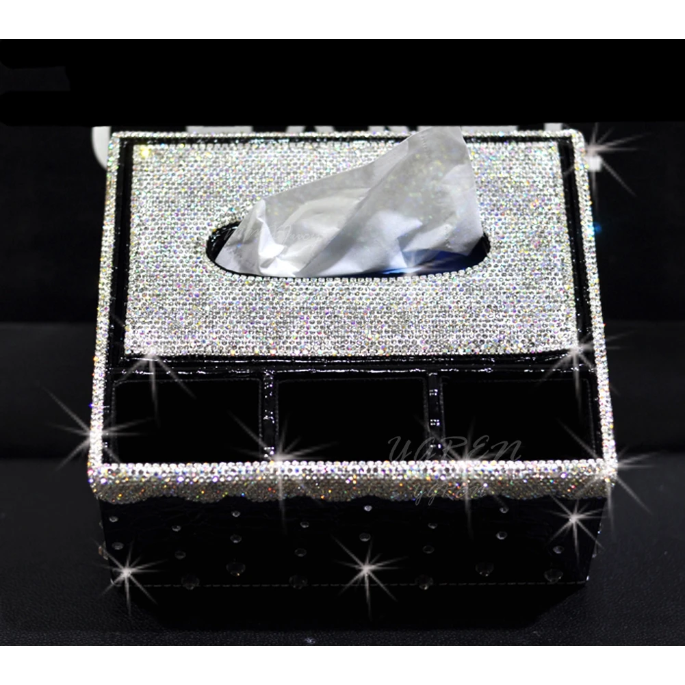 Элегантный роскошный серебряный кристалл для дома, офиса, автомобиля, Bling Tissue Holder Box& Car, мусорный бак& Seat, щелевая коробка для хранения, Bling - Название цвета: Tissue box B