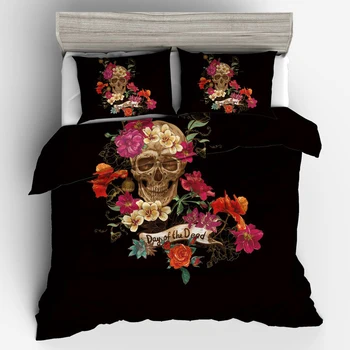 

Retro 3D Skull Floral Bedding Set Printed Polyester Pillowcase Duvet Cover Sets 3pcs Home Textile Family Bed Sets