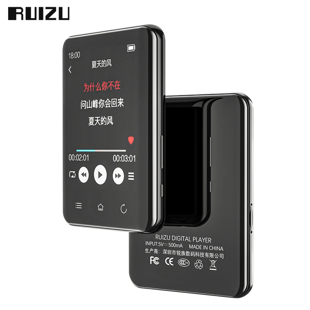 RUIZU D66 Bluetooth 5,0 MP3 REPRODUCTOR DE PANTALLA TÁCTIL reproductor de música portátil con-Compatibilidad con FM Recorder e-book reloj Video