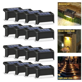 

16pcs LED Solar Lamp Path Stair Outdoor Waterproof Wall Light Garden Landscape Step Stair Deck Lights Balcony Fence Solar Light