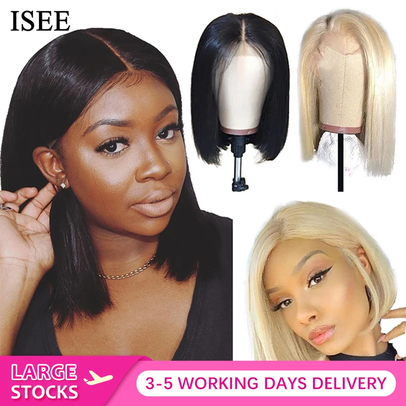 Straight Bob Lace Front Wigs Pre Plucked Hairline ISEE HAIR Short Human Hair Wigs Brazilian Straigh