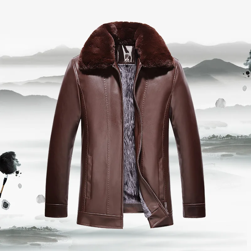

Middle-aged MEN'S Leather Coat And Nap Inner Wearing Winter Leather Jacket Pu Fur Collar Middle-aged MEN'S Coat