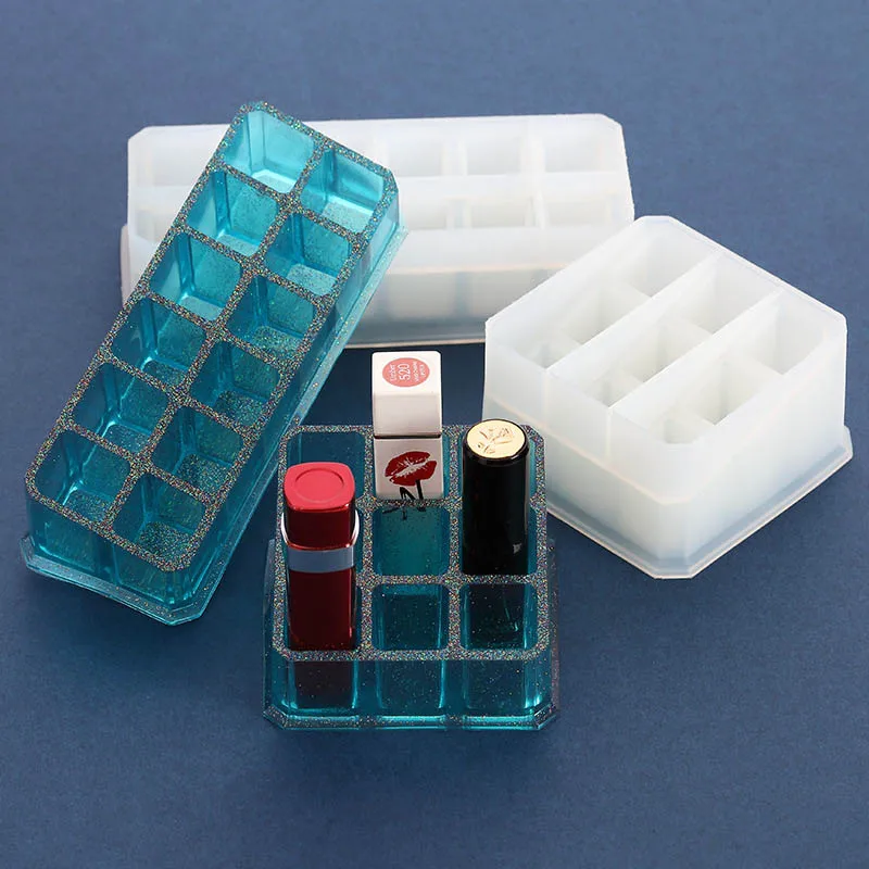 

9/12 Grids Lipstick Storage Box Pen Tools Storage Rack Epoxy Mould Portable Multi-functional DIY Food Grade Silicone Mold