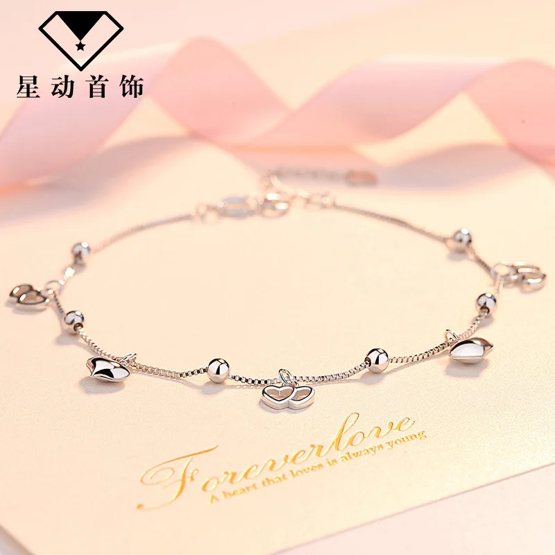 

Heart Shape Anklet S925 Fine Silver Soulmate Anklet Korean-style Summer Versatile Cool Simple Valentine's Day Gift