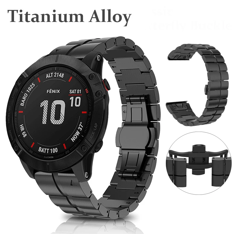

High-End Strap For Garmin Fenix 6X/6X Pro/5X/5X Plus/3/3HR Titanium Alloy Band Butterfly Buckle Bracelet Luxury Watchbands 26mm