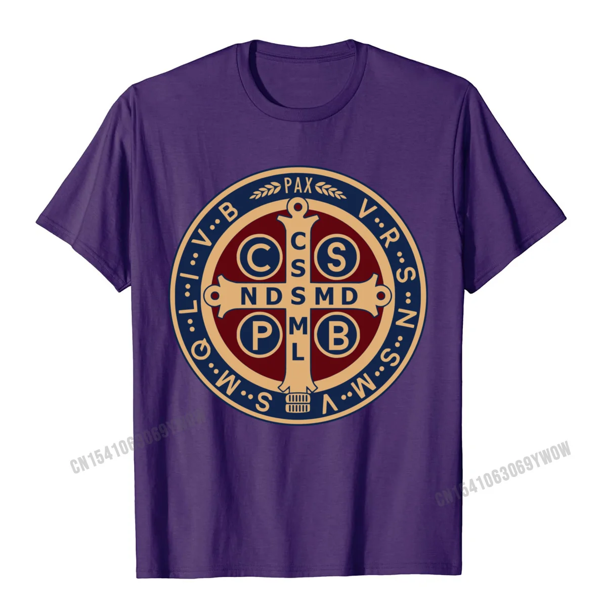 Custom Normal Crewneck T-Shirt Father Day Tops Tees Short Sleeve for Men High Quality 100% Cotton Slim Fit Top T-shirts The Saint Benedict Medal Catholic Pullover Hoodie__603 purple