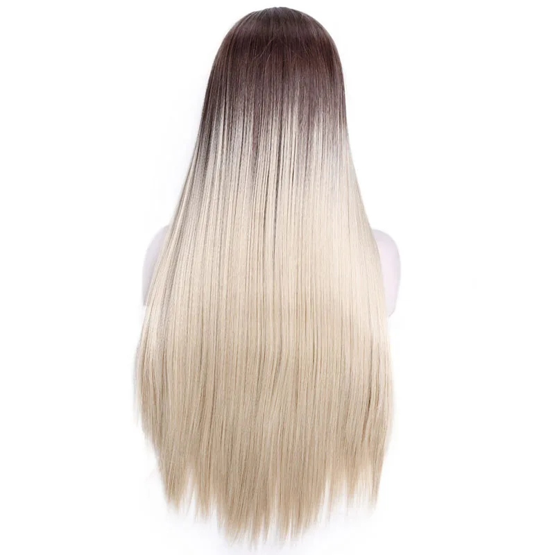 AISI QUEENS, Длинные прямые 613 блонд, кружевные парики для женщин, розовый, черный, синтетические парики на кружеве, средняя часть, натуральные парики для косплея - Цвет: Ombre