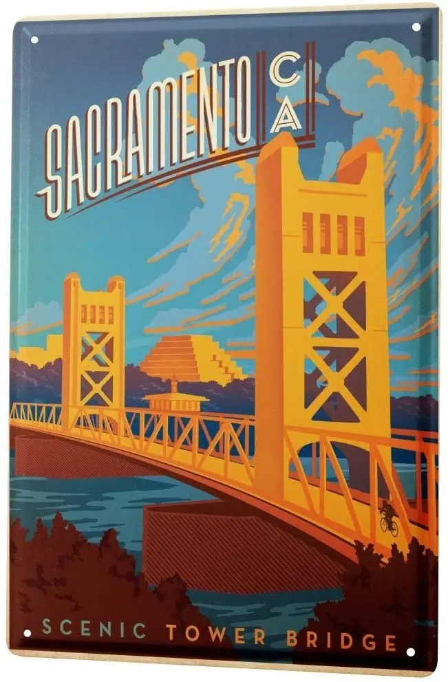 

SINCE 2004 Tin Sign Metal Plate Decorative Sign Home Decor Plaques Deco City Sacramento Tower Bridge Scenic 8X12