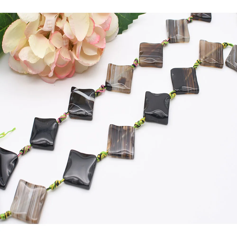 2strands/lot 25mm Natural Smooth Grey stripe Square shape Agate stone beads For DIY Bracelet Necklace Jewelry Making Strand 15