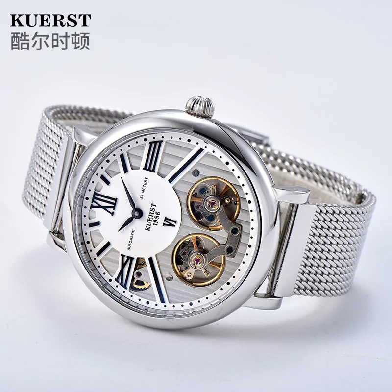 

KUERST Mens Skeleton Tourbillon Automatic Mechanical Watch Business Casual Mechanical WristWatch Top Luxury Brand Mens Watches