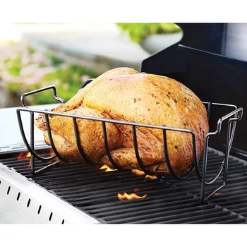 

2 Pack Iron Non-Stick Grill Steak Rack Stand Holders Roasting Rib Rotisserie Kitchen BBQ Tools Barbecue Accessories