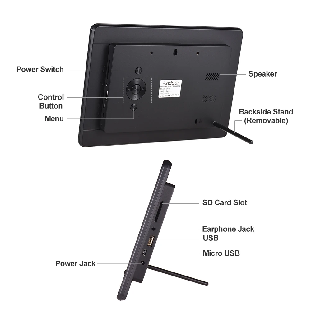 Andoer 10 дюймов светодиодный цифровой фоторамка ips настольный электронный альбом 1280*800 HD фоторамки дистанционное управление Музыка/видео
