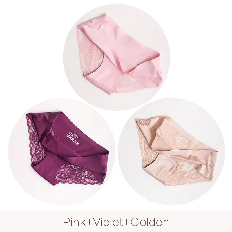 Pink Violet Golden FITLIFE, женские сексуальные кружевные трусики, бесшовное женское нижнее белье, трусы, нейлон, шелк, для женщин, бикини, хлопок, прозрачное белье - Цвет: Pink Violet Golden