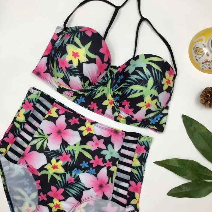 

Plus-sized Large Size Printed Underwire High-waisted Hollow out Bikini Bathing Suit WOMEN'S Swimsuit