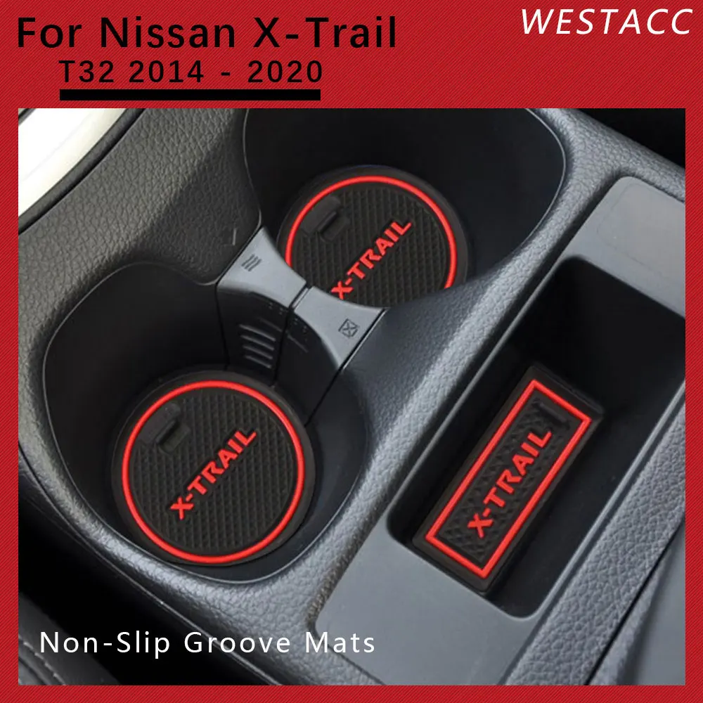 Silicon Car Anti-Slip Groove Mats Pads Door Slot Mat Water Cup Pad for Nissan X-Trail T32 2017 -2020 5 Seat Interior Accessories |
