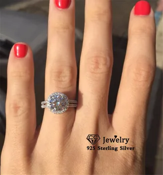 

CC Rings For Women Solid 925 Silver Cubic Zirconia Round Stone Wedding Engagement Bridal Fine Jewelry Drop Shipping CC3194