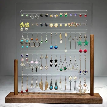 

Natural Wooden Acrylic Jewelry Organizer Display Rack Earrings Bracelet Rack Display Stand