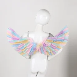 Girls Colorful Rainbow Feather Wings Elastic Shoulder Straps Wing Glowing Angel Wings Cosplay Costume Accessory Performance Prop