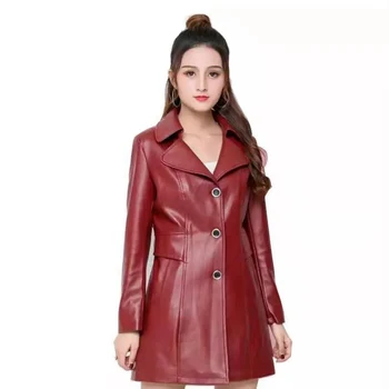 

Women Long PU Leather Jacket Autumn Winter Single Breasted Faux Leather Coat Women Outerwear Jackets and Coats Plus Size 5XL