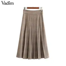 Женское элегантное платье vadim клетчатая плиссированная юбка боковая молния Хаундстут до середины икры юбки офисная одежда ретро миди юбки BA821