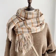 

Plaid Scarves Womens Autumn And Winter Imitation Cashmere Korean Style Student Scarf Warm Shawl Go Out Tourism Scarves Men Scarf