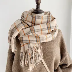 Plaid Scarves Womens Autumn And Winter Imitation Cashmere Korean Style Student Scarf Warm Shawl Go Out Tourism Scarves Men Scarf