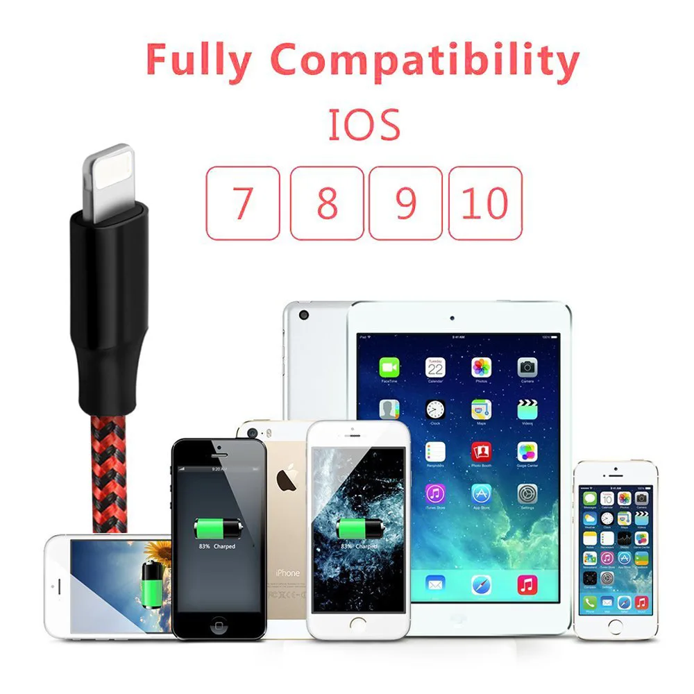 Кабель Deekite iPhone нейлоновый кабель Lightning(2-Pack), кабель мобильного телефона для iPhone 5S, 6,7, 8, X, XS, XR, XS MAX, iPad и многое другое