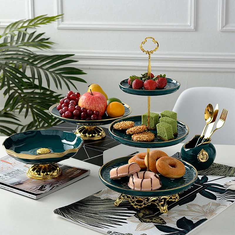 

New Ceramic Japanese Candy Snacks Food Trays Cake Stand Nordic Malachite Green Wedding Decoration Serving Tray Kitchen Organizer