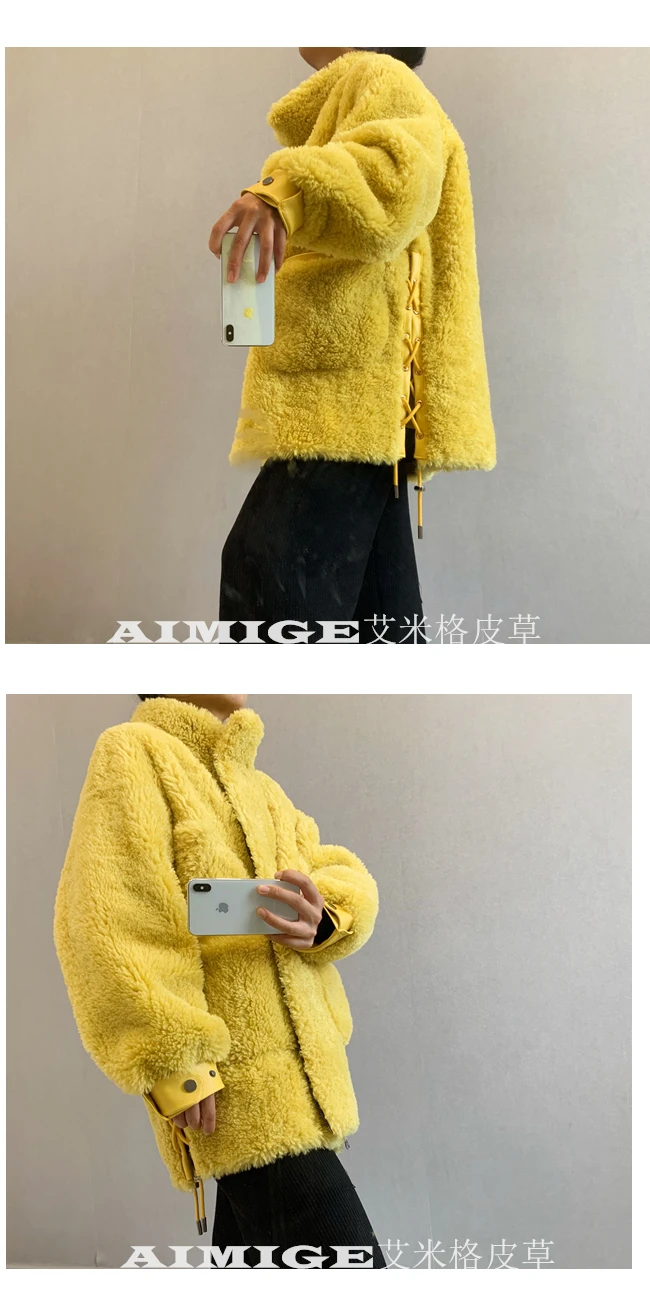 women's clothing winter outerwear coats new lambs wool plush curly fur coat Leather grass 1018