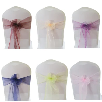 

50pcs Non-hemming Organza wedding chairs sashes Sheer Tulle Chair bands for Sillas chiavari por mayor Chairs Band Decor