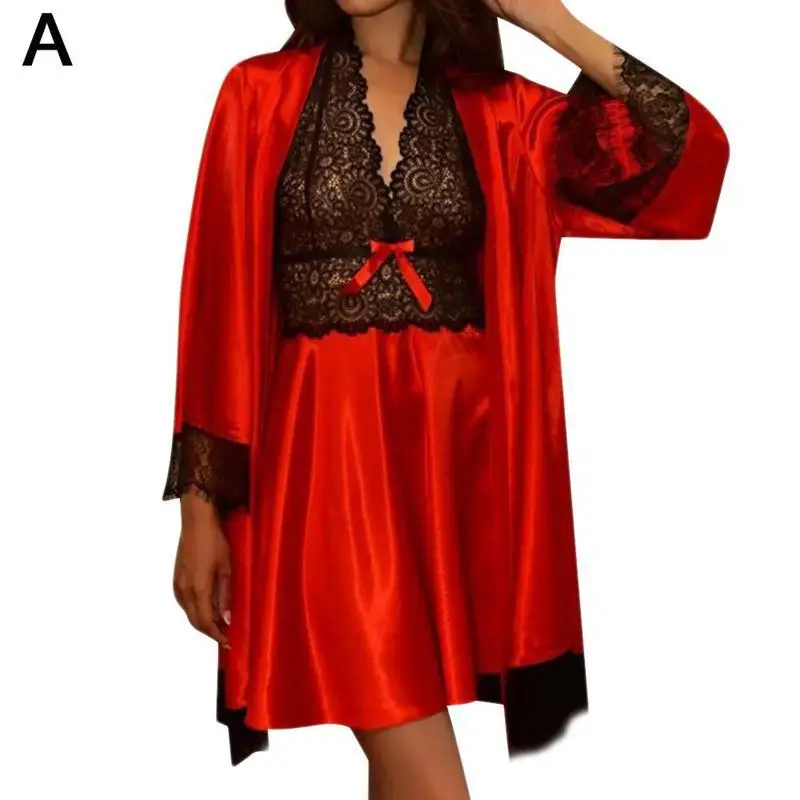 4 цвета женская Европейская и американская кружевная ночная рубашка без рукавов с v-образным вырезом Сексуальная шелковая ночная рубашка с v-образным вырезом ночная рубашка - Цвет: red
