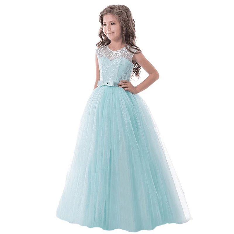 Teenage Girls Dress Summer Children's Clothing Party Elegant Princess Long Tulle Baby Girls Kids Lace Wedding Ceremony Dresses little girl skirt dress