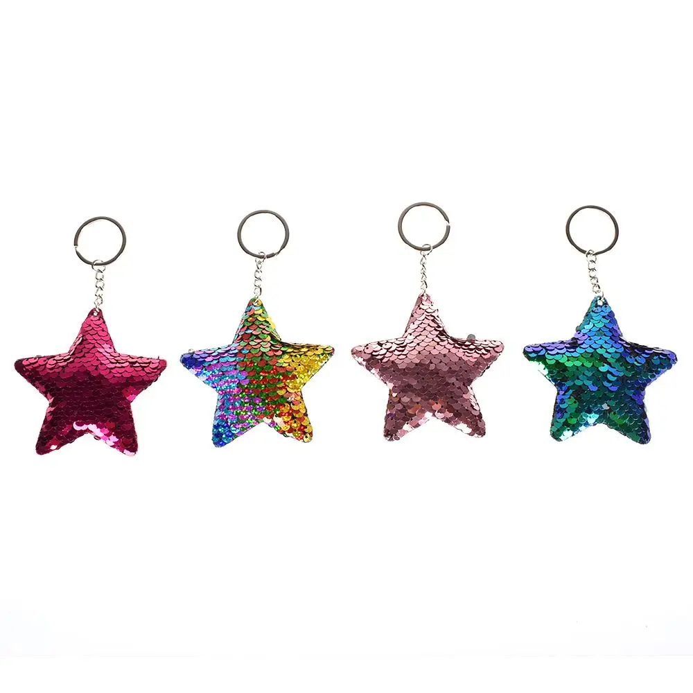 

1pcs New PU Keyring Pentagram Sequin Keychain Pendant Women Girls Reflective Glossy Keyfob Wallet Decor Pendant 4 Colors