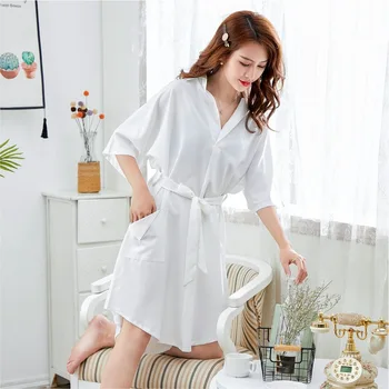 

New Style Nightgown Female Summer Thin Section Short Sleeve Cotton Silk Medium-Length NightdressWaldorf Clothing Pajama
