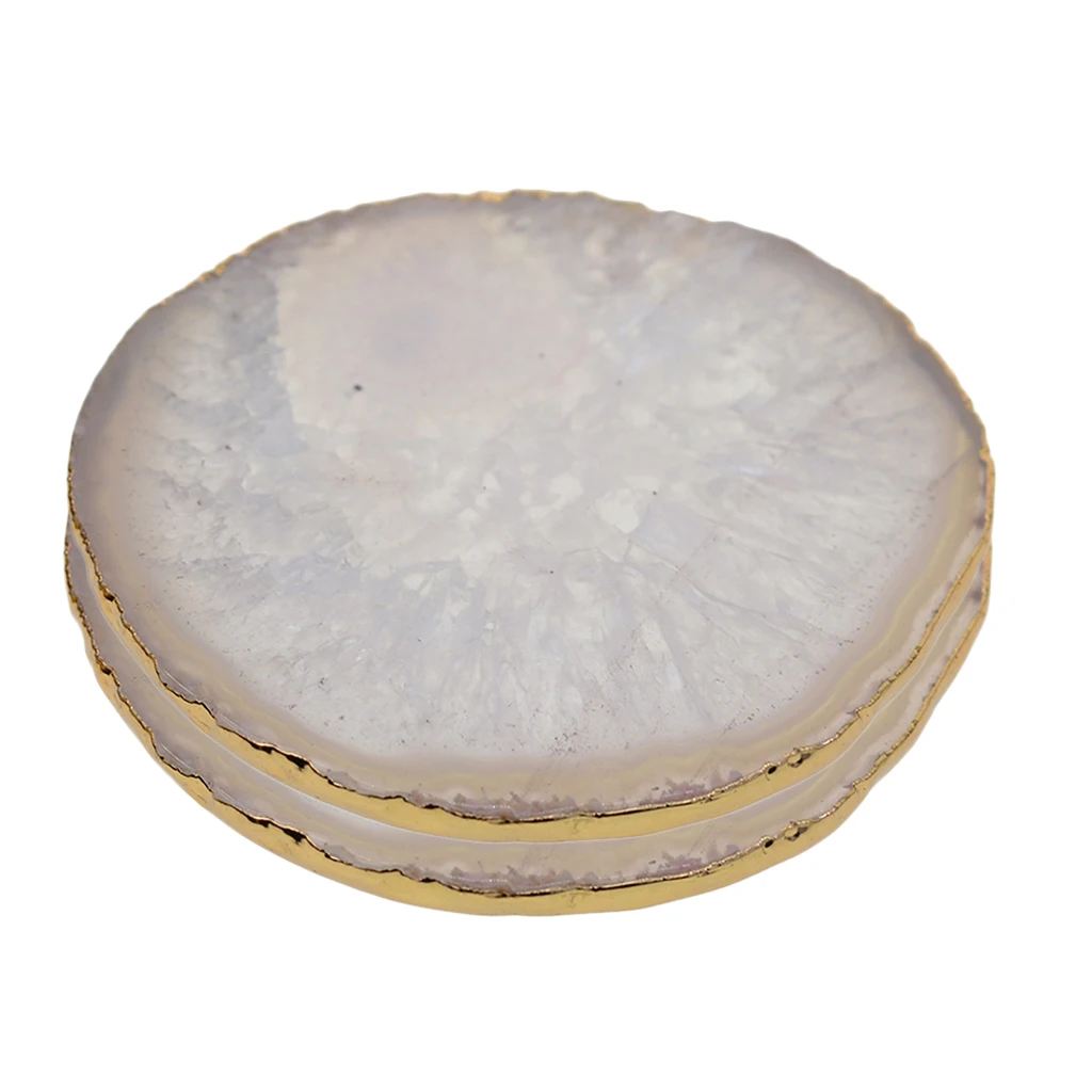 2pcs Natural Agate Slices Gold Edge Geode Coaster Cup Mat DIY Jewelry Crafts
