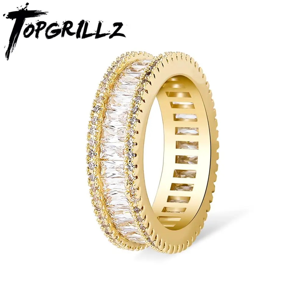 TOPGRILLZ Iced Out Baguette Oval Cubic Zirconia Ring - 14K Gold Plated Diamond Wedding Band | Stackable Anniversary Ring