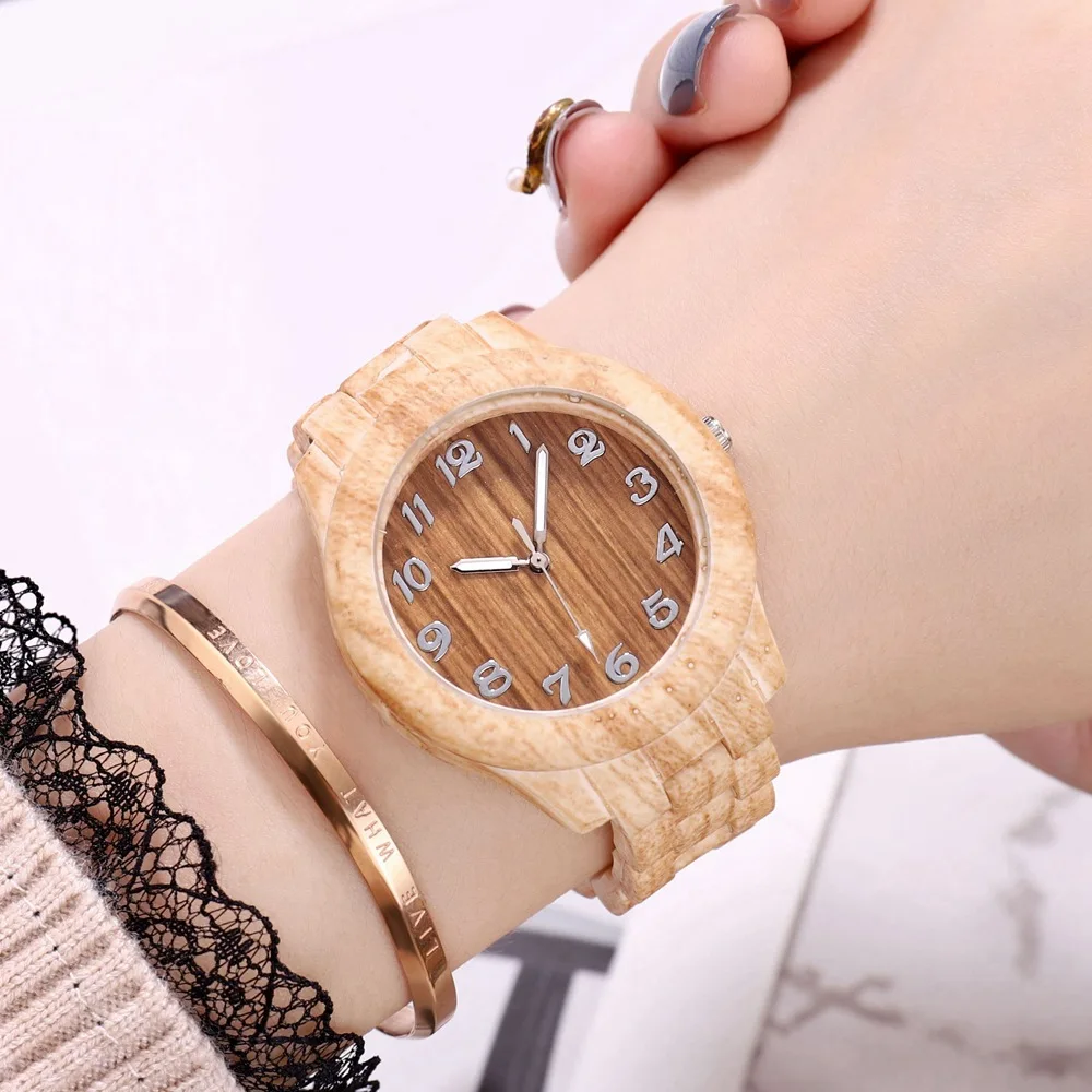 Женские кварцевые часы с имитацией дерева, креативная мода, тренд, женские наручные часы, минималистичные, повседневные, цифровой циферблат, Reloj Mujer, новинка