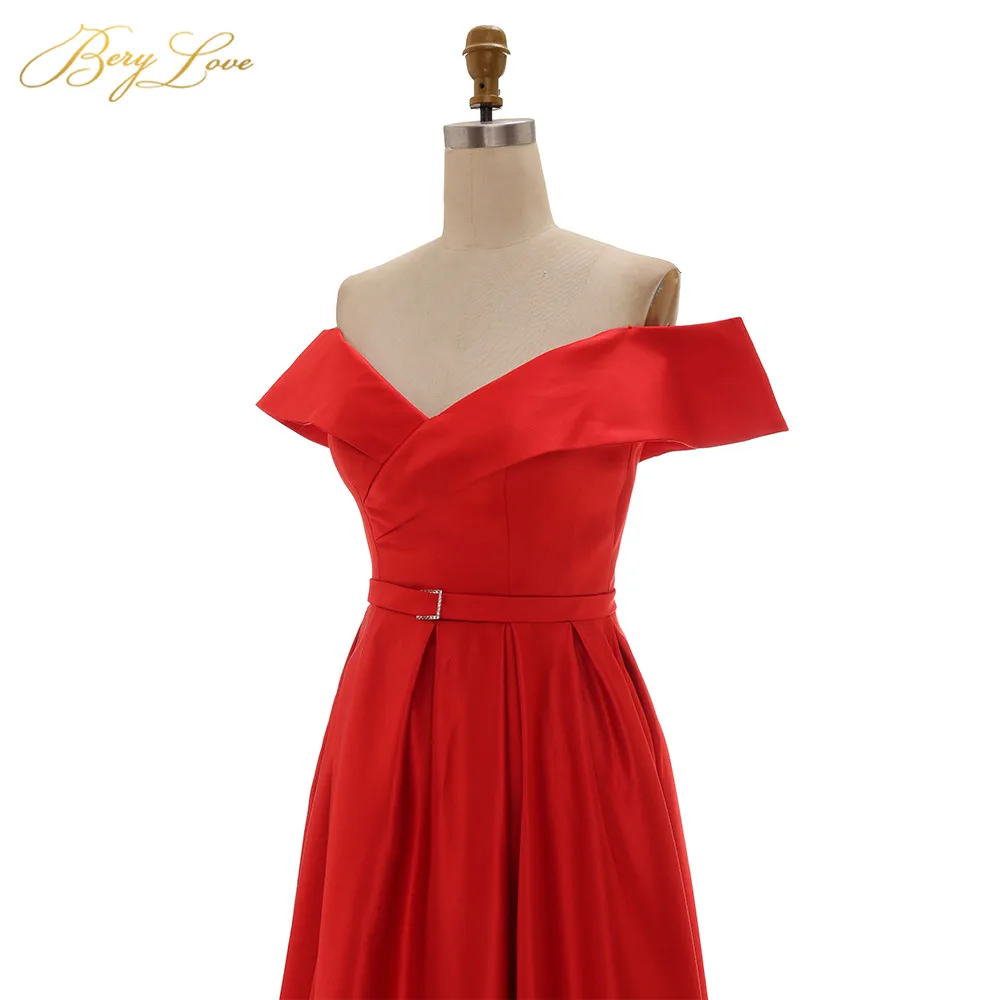 BeryLove Red Formal Evening Dress with Off-Shoulder High Slit - Long Navy Prom Gown image 5